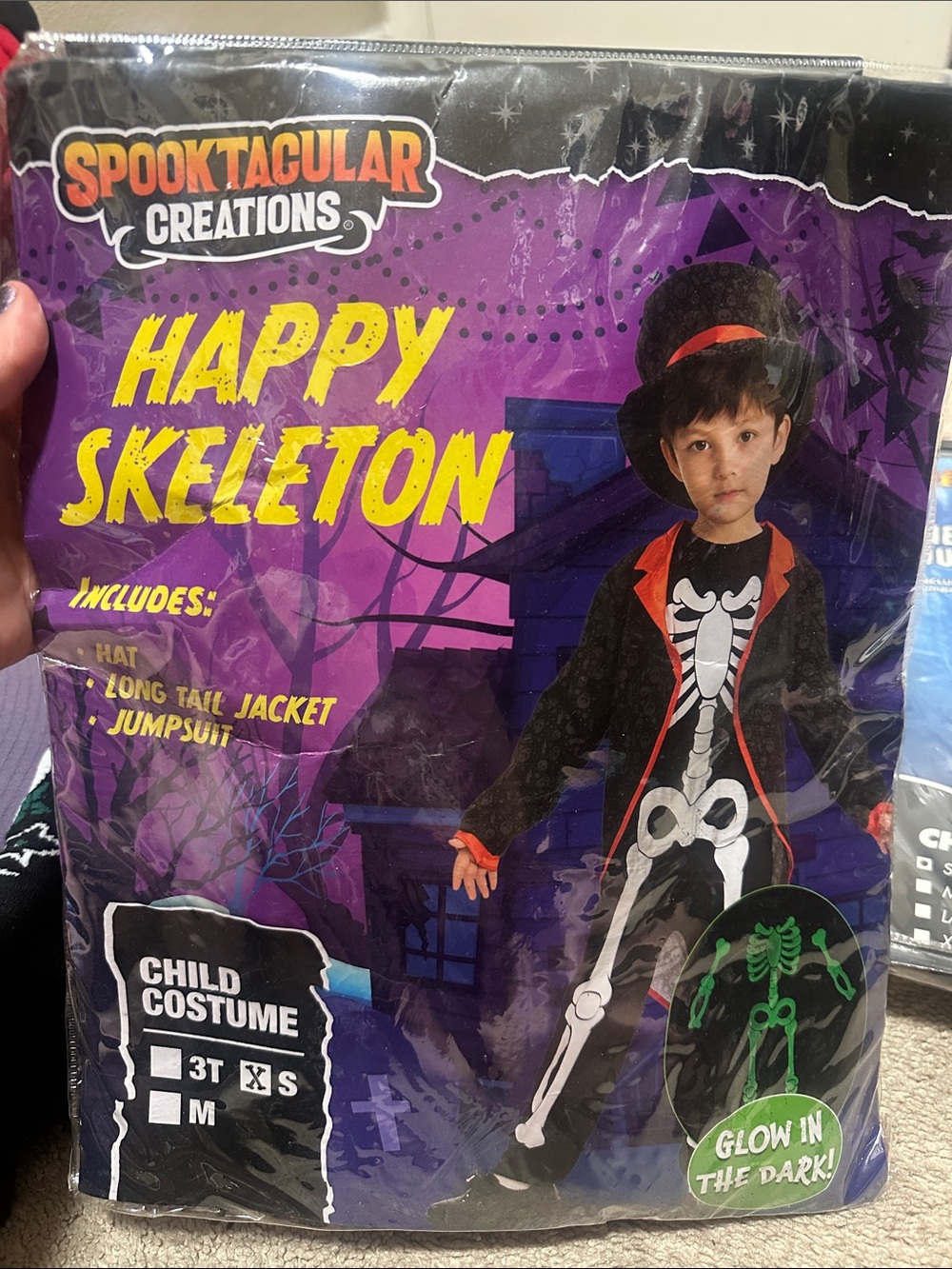 Happy Skeleton Kids Halloween  Costume - Black & Purple size small